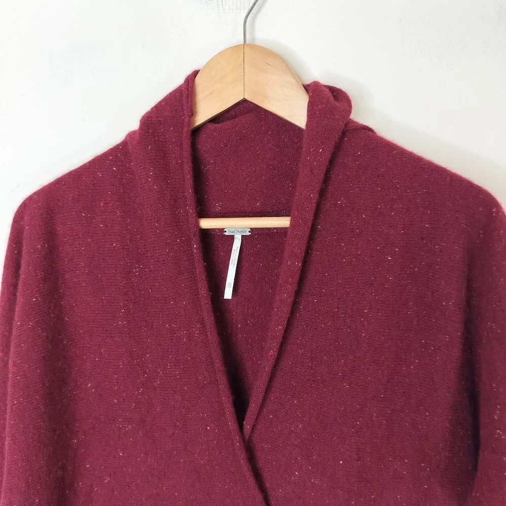 Free People Cashmere‎ Sweater Red Speckled Tunic Shawl Collar